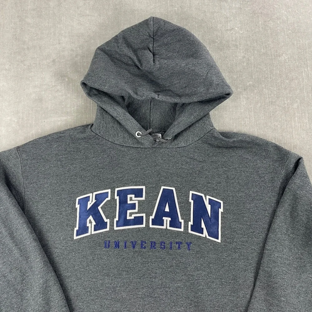 Kean University Champion Mens L Charcoal Gray Hoodie Pullover Applique Logo